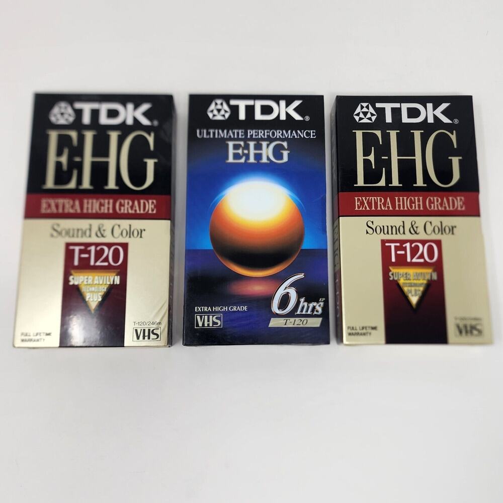 Lot of 3 TDK E-HG Extra High Grade EP 6 Hrs T-120 HiFi Blank VHS Tapes Sealed